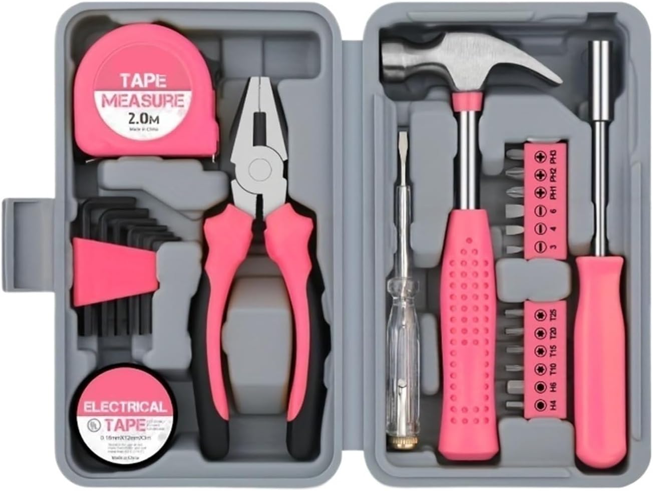 13pcs pink household manual toolbox, including pliers, tape measure hammers, and other tools, can be used Compatible with home repairs.(Art knife style)
