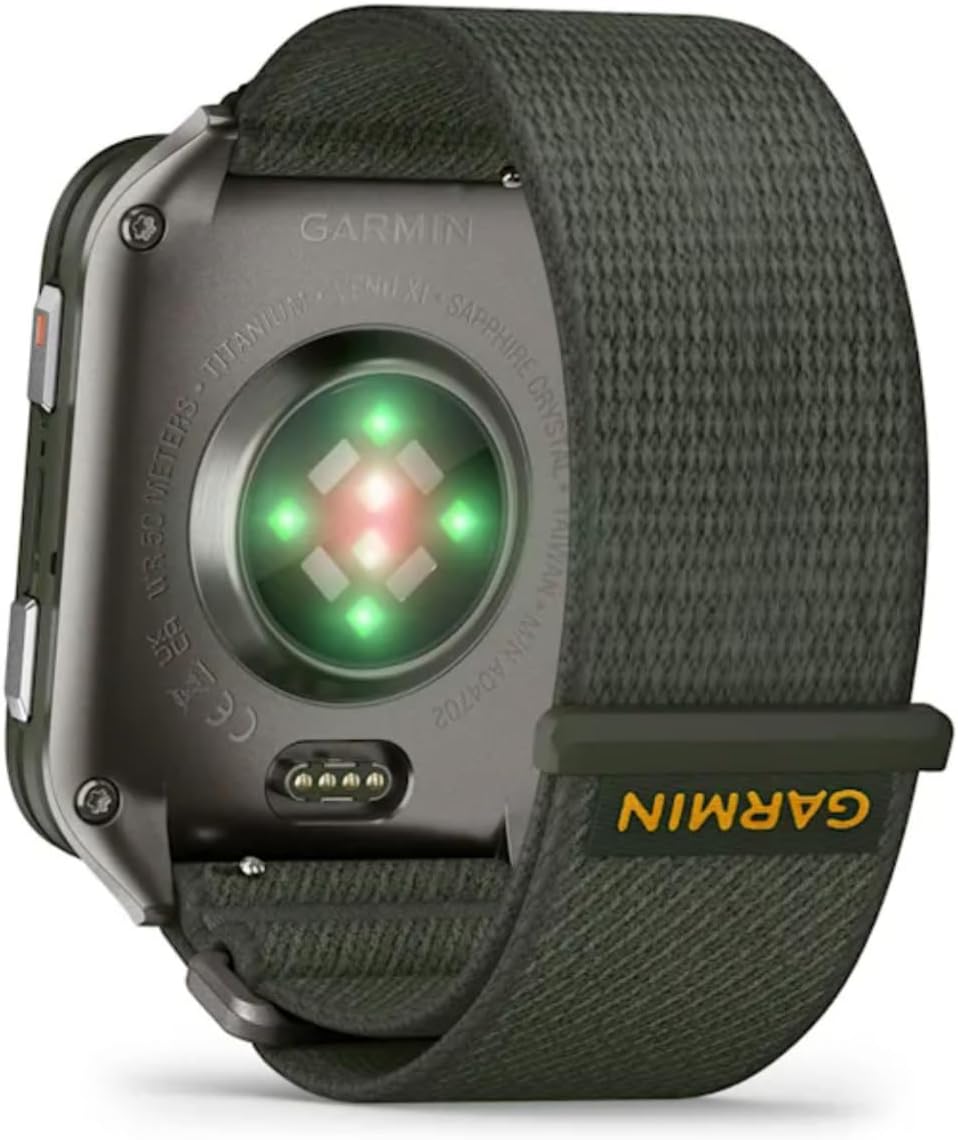 Garmin Venu X1 Moss with Titanium Caseback and Moss ComfortFit Band Bundle with Storage Case and Smartwatch Accessory (3 Items)