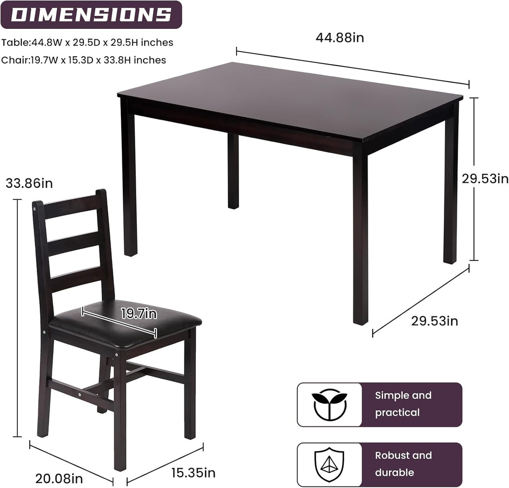 Kitchen Table Set 5 Piece Dining Table Set Sturdy Wooden Square Table and Chair Breakfast Table Set for 4 Person, Small Dining Room Table Set for Restaurant Home Kitchen Living Room, Brown