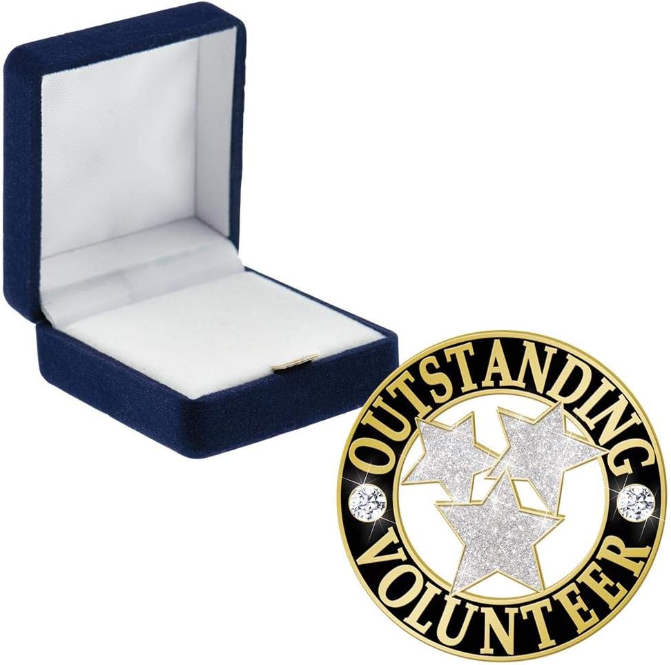 Crown Awards Outstanding Volunteer Pins, Outstanding Volunteer Pin with Blue Velvet Presentation Case, Prime