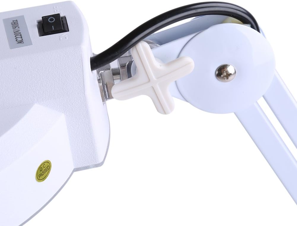 Magnifying Glass Magnifier with Light and Stand Lighted, 5X White Desk Lamp - Hands - Free Illumination, Adjustable Clamp Stand, Ideal for Reading and Craftwork