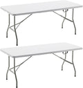 BTExpert Set of 2, Fold-in-Half Folding Utility Table 6 Feet 72'x 29.5' Lightweight Portable Carrying Handle Indoor Outdoor Picnic Camping Office Home Party Wedding Event Easy Clean Store Care White