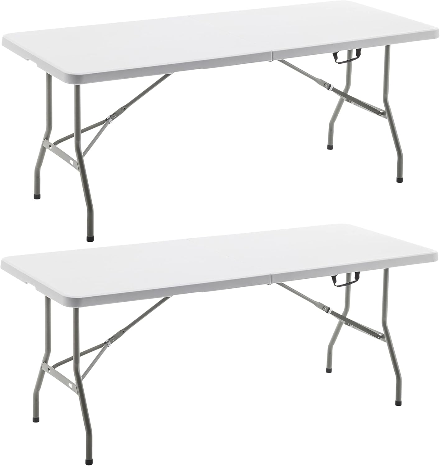 BTExpert Set of 2, Fold-in-Half Folding Utility Table 6 Feet 72'x 29.5' Lightweight Portable Carrying Handle Indoor Outdoor Picnic Camping Office Home Party Wedding Event Easy Clean Store Care White