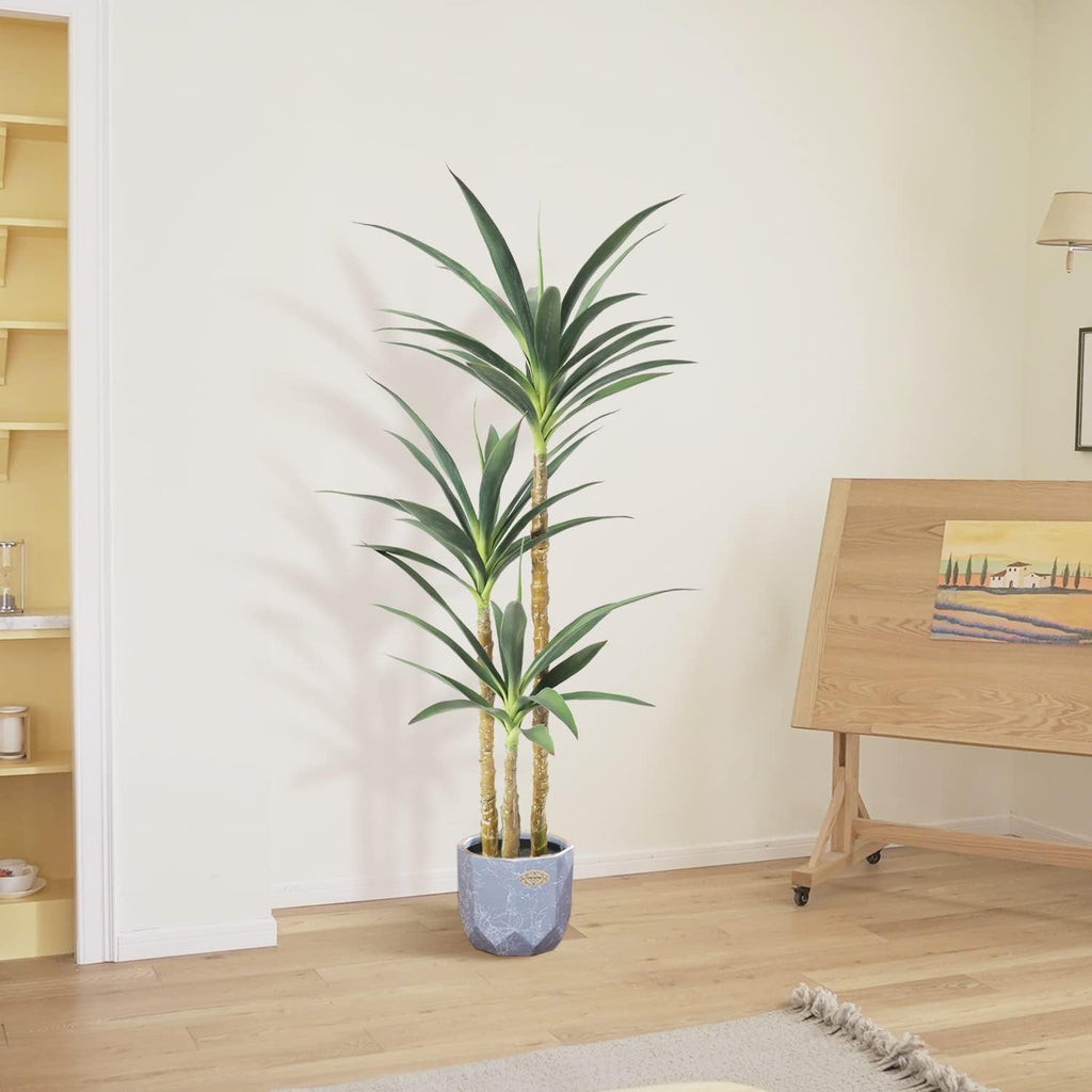 Waoops Artificial Tree 4.7Ft Faux Agave Plant with 3 Heads in Plastic Pot Fake Tree for Home Decor Indoor or Outdoor Office Decoration Housewarming Gift (4.7 Feet-2 Pack)
