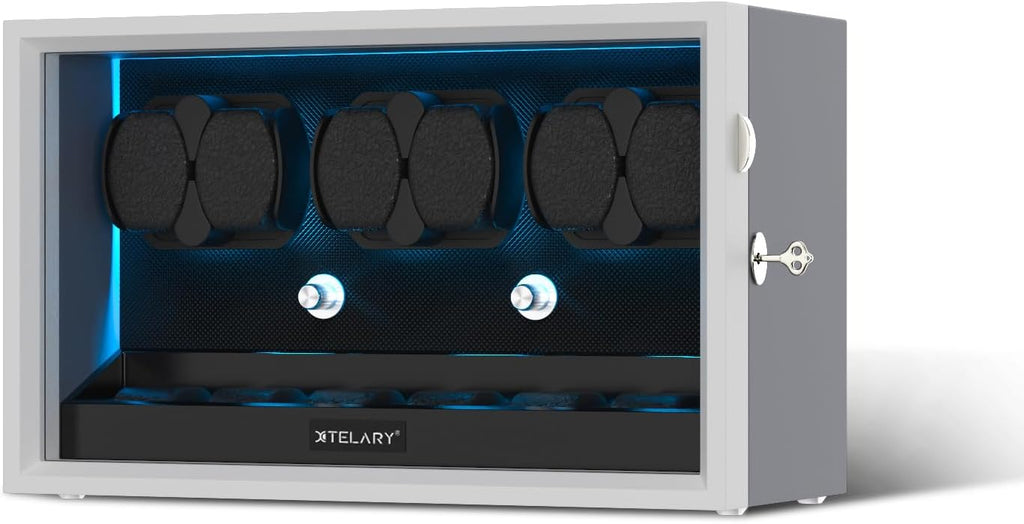 XTELARY Lockable Automatic Watch Winder - 4/6/8/12 Watch Storage, 4 Rotation Modes, Quiet Motor, Backlight