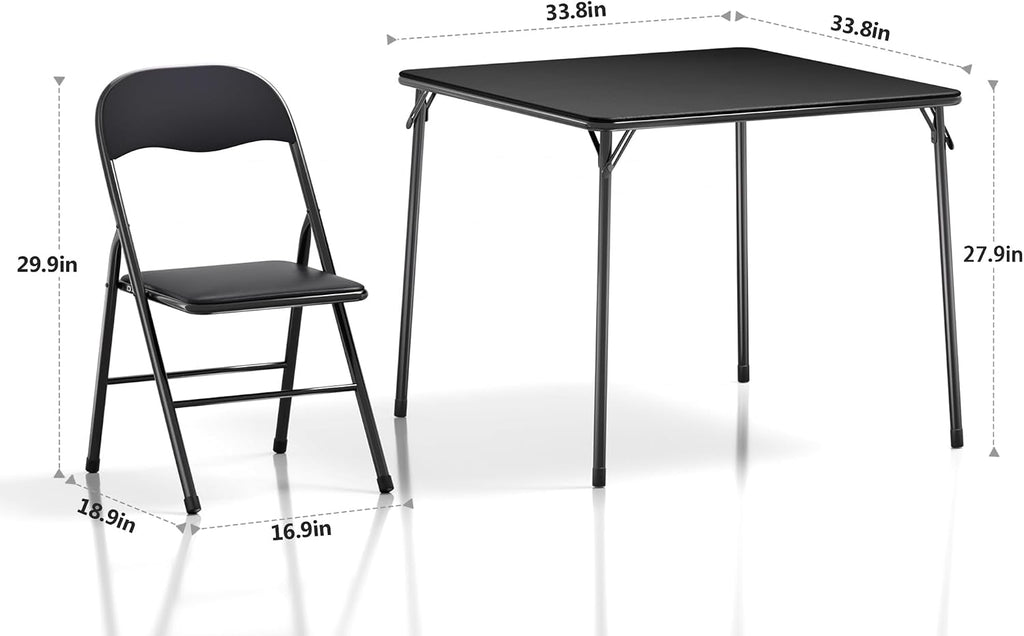 VECELO Folding Card Table and Chair Set of 5 Foldable with Padded Upholstery Tabletop, Metal, Black