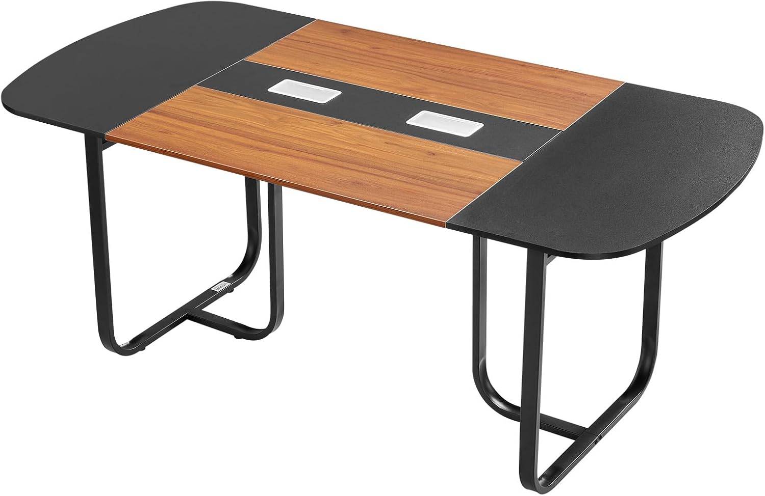 VEVOR Conference Table, 6 ft Oval Office Meeting Table for 6-8 Person, Modern Seminar Desk with Metal Legs, Large Meeting Desk for Office, Boardroom, Conference Room, Easy Assembly, Black & Brown