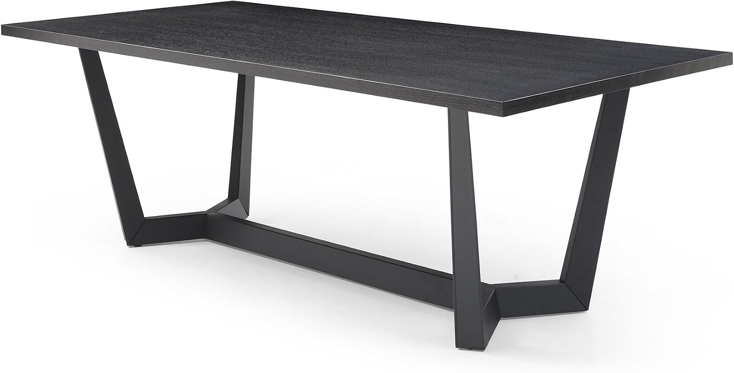 70.86'' Rectangular Wood Dining Table for 6-8, Modern Mid-Century Contemporary Dining Table for Living Room Kitchen, Dining Kitchen Table with Metal Leg Base, Easy Assembly, Black