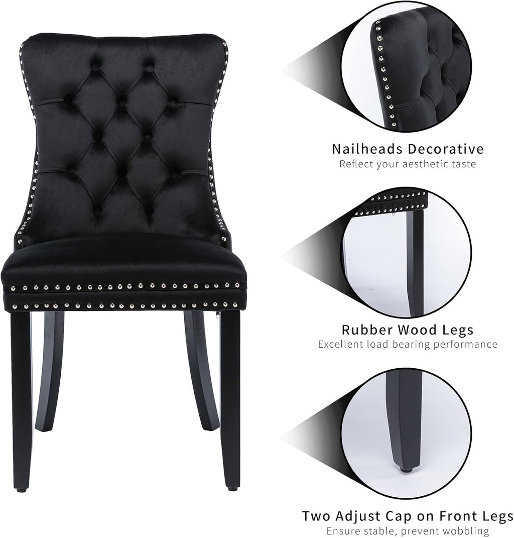 ODUSE-DAILY Black Velvet Dining Chairs Set of 8, Kitchen & Dining Room Chairs, Four Fabric Tufted Dinning Chairs, Velvet Upholstered, Wing Back, Metal Pull Ring, Wood Frame, Mid Century Modern