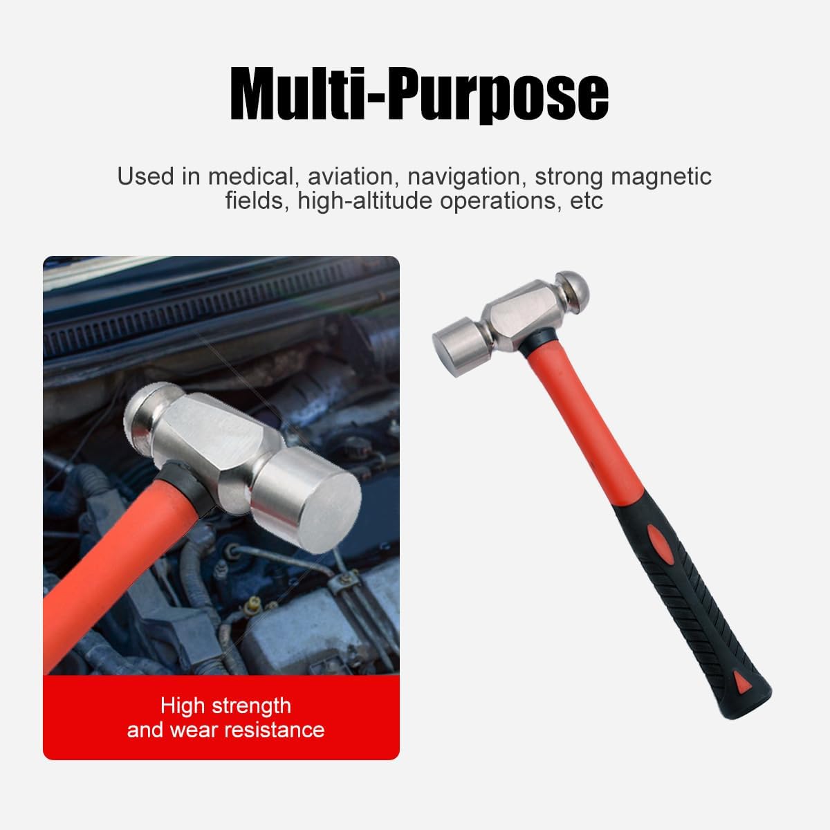 Titanium Ball Pein Hammer, with Plastic Handle, MRI Non-magnetic Tools, Light Weight, High Strength, Corrosion Resistant, Durable, Drop-forged, Industrial Grade, T1082 (Head 680g)