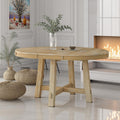 LUMISOL 42'-58' Extendable Round Dining Table for 4-8, Farmhouse Kitchen Table with Removable Leaf, Solid Wood Oval Dinner Tables for Kitchen, Dining Room, Living Room, Natural