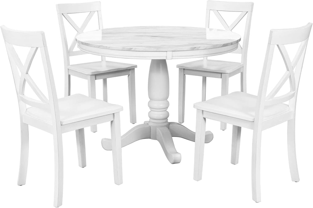 Harper & Bright Designs Dining Table Set - 5 Piece Round Dining Set with 4 Chairs Wood Dining Table Set