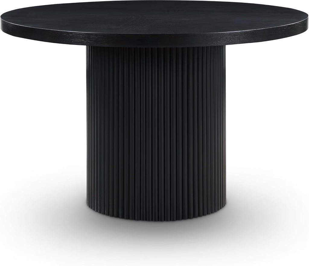 Meridian Furniture 728Black-T Belinda Collection Mid-Century Modern Dining Table, Solid Wood Base, Black Finish Oak Wood Veneer MDF Top, Round Top, Fluted Base, 48' W x 48' D x 31' H, Black