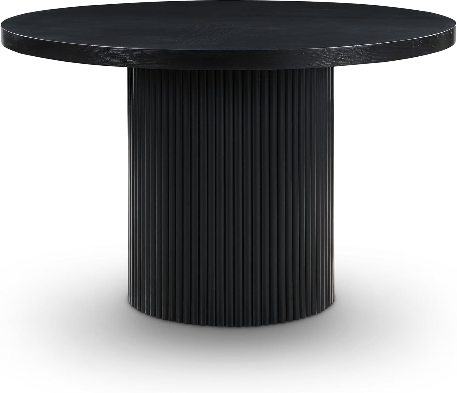 Meridian Furniture 728Black-T Belinda Collection Mid-Century Modern Dining Table, Solid Wood Base, Black Finish Oak Wood Veneer MDF Top, Round Top, Fluted Base, 48' W x 48' D x 31' H, Black