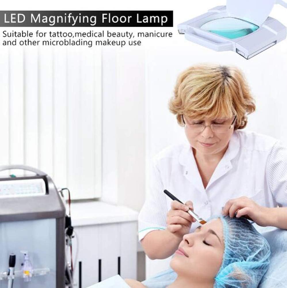 Magnifying Floor Lamp 5X Square Magnifier LED Light Adjustable Swivel Arm Beauty Magnifier Lamp with Rolling Floor Stand