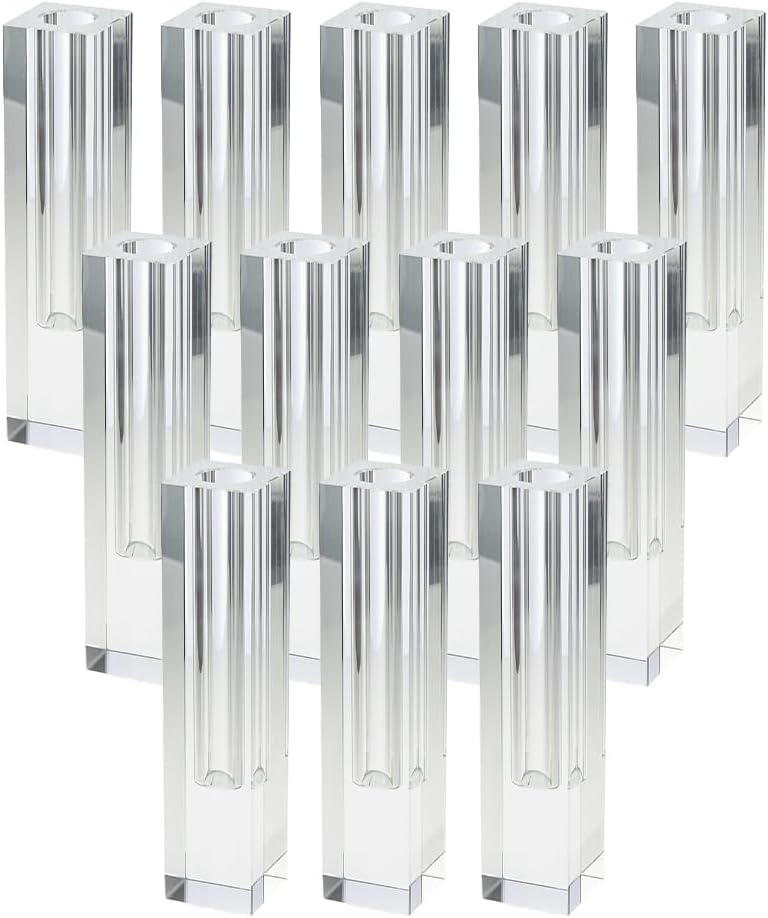 Serene Spaces Living Large Modern Crystal Square Bud Vase, Decorative Single Flower Vase for Wedding Centerpieces, Events, Parties, Home Décor Accents, Pack of 12