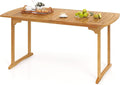 HAPPYGRILL Outdoor Wooden Dining Table for 4-6 People, Acacia Wood Table with Umbrella Hole, for Backyard Patio Deck Porch