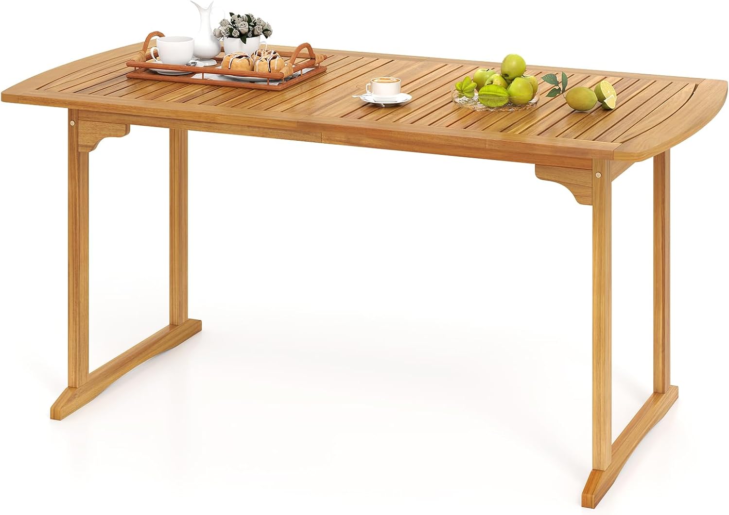HAPPYGRILL Outdoor Wooden Dining Table for 4-6 People, Acacia Wood Table with Umbrella Hole, for Backyard Patio Deck Porch