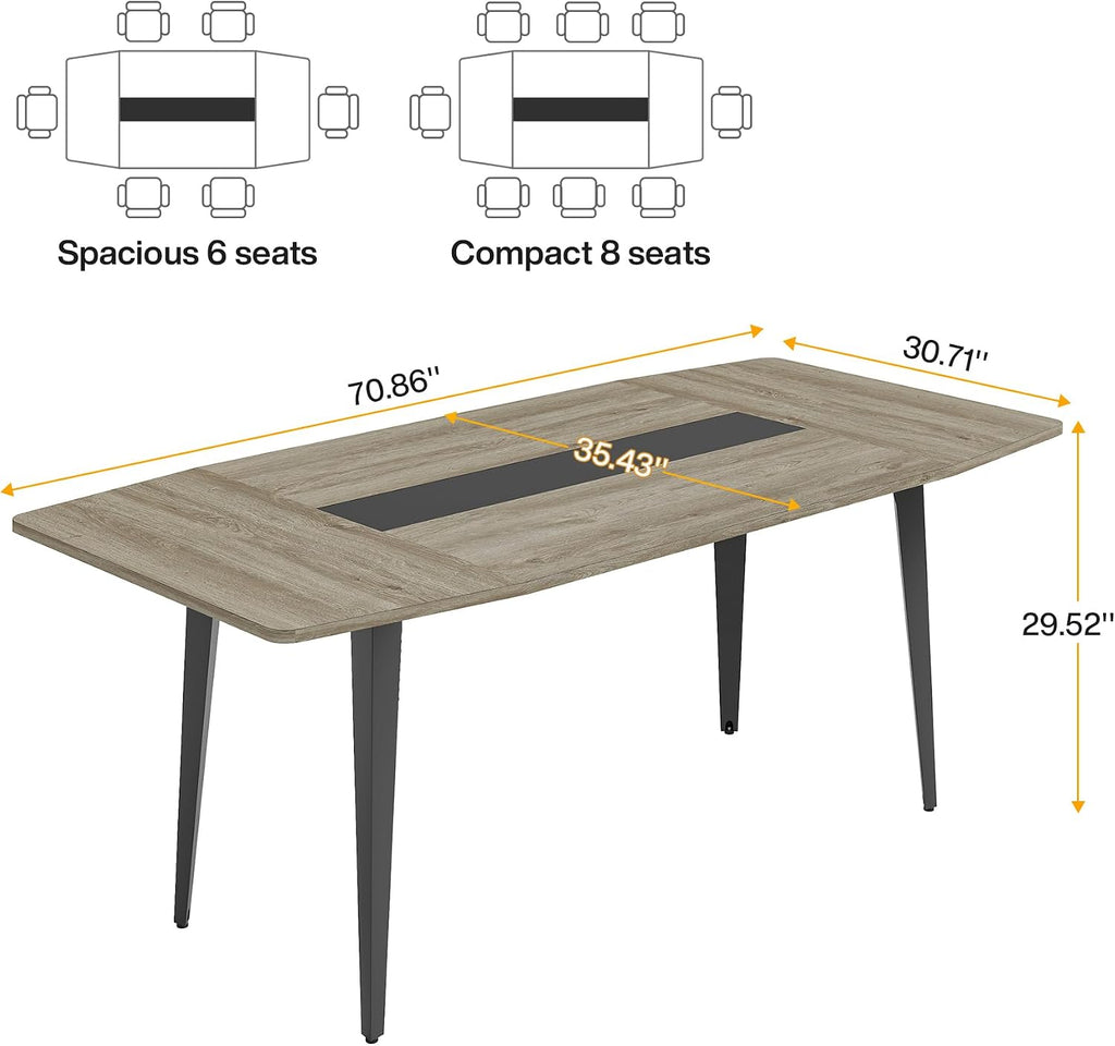 Tribesigns 6FT Conference Table, 70.86L x 35.43W x 29.52H Inches Boat Shaped Meeting Table, Industrial Grey Seminar Table for Office Meeting Conference Room