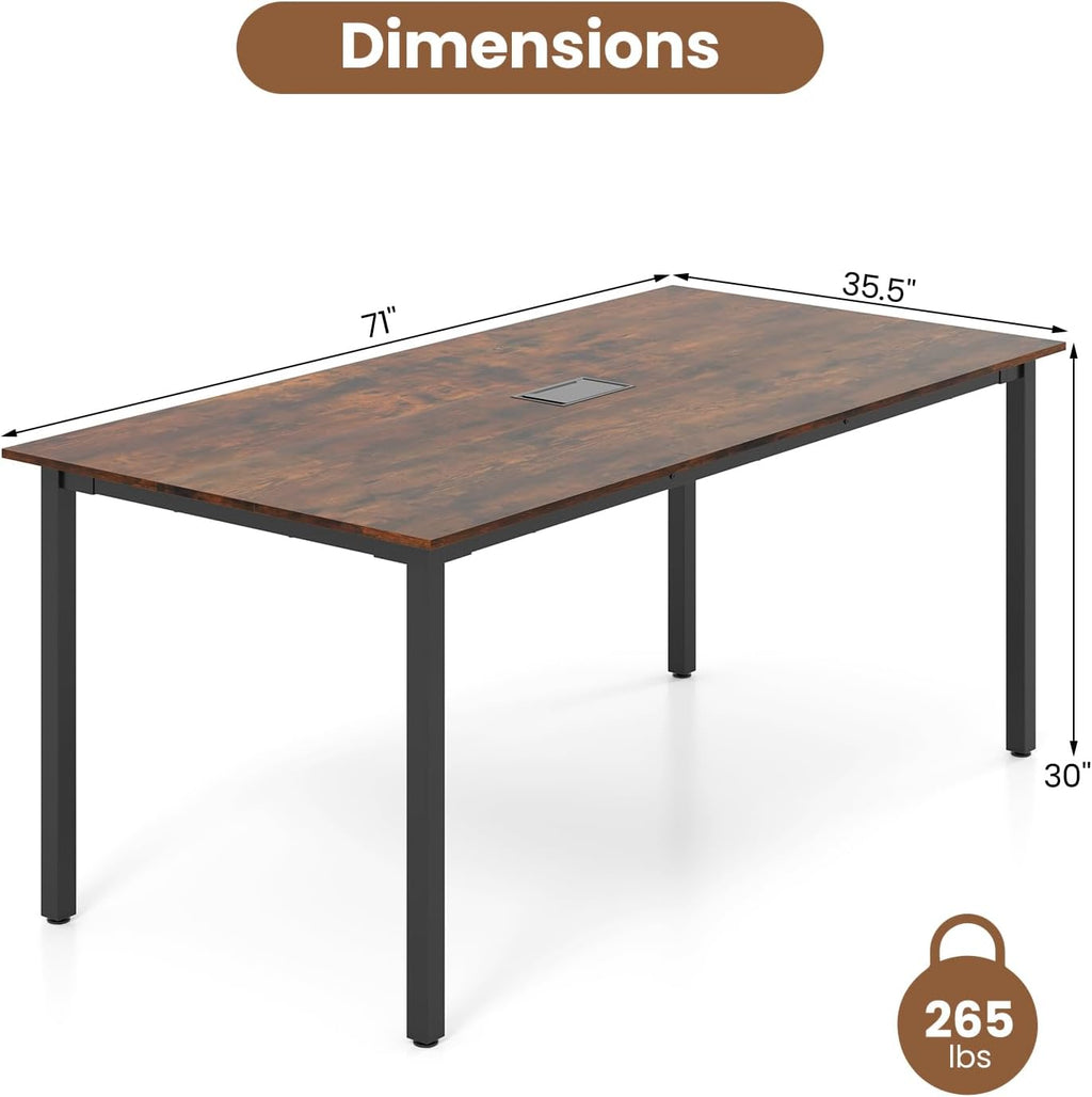 Giantex 6 FT Conference Table for 8-10 People, Modern 71' L x 35.5' W Large Meeting Table with Metal Frames, Rectangle Conference Room Table with Cable Grommet for Office, Boardroom, Rustic Brown