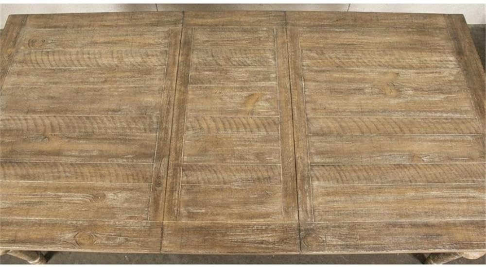 Pemberly Row Coastal Wood Dining Table, Snowy Desert Brown Finish, 30' H x 66'-84' W x 42' D, Pine Solid and Veneer, Cottage Style, Extendable with 18' Leaf, Rustic Chic Design for Dining Room Use