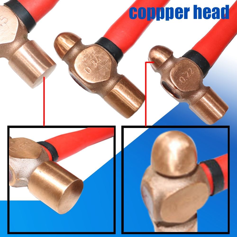 Nixalith Copper Ball Pein Hammer - 32oz,Copper Ball Peen Hammer Head 910g,Length 370mm(14.5 inch),Metalworking Tool,Ergonomical Anti-slip Handle