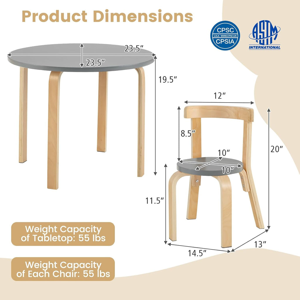 HONEY JOY Kids Table and Chair Set, Bentwood Toddler Round Table and 4 Chairs for Craft Art, Building Block, 5-Piece Children Furniture Set for Daycare, Kindergarten, Playroom (Gray)