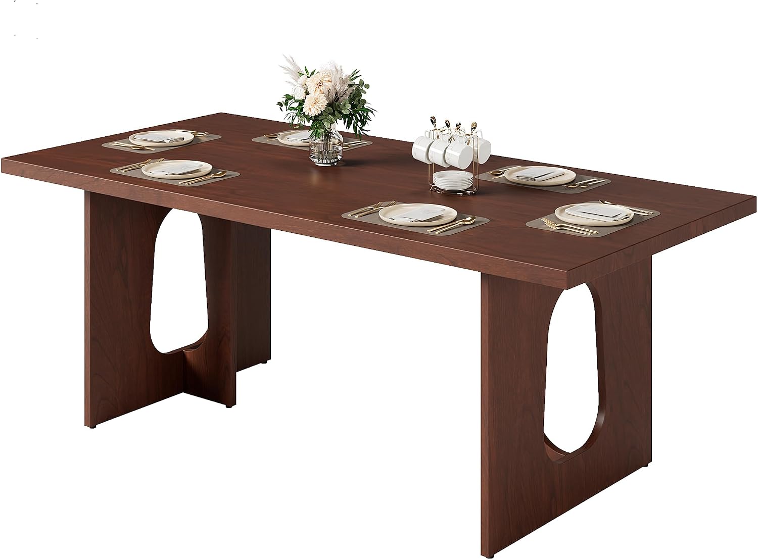 IDEALHOUSE 71' Long Dining Table for 6-10 People - Farmhouse Kitchen Table with Extra Thick Tabletop & Heavy-Duty Metal Legs, Sturdy Rectangular Table for Dining Room, Conference Room, Office, Walnut