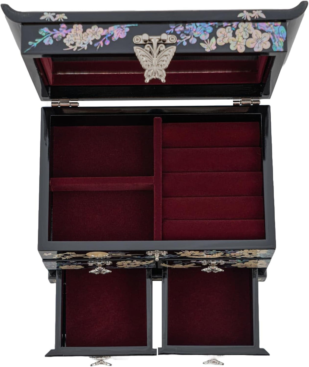 February Mountain Mother of Pearl Jewelry Organizer Box – Anniversary Christmas Graduation Birthday gifts for women Mother's day gifts for mom from daughter (Plum Blossom)