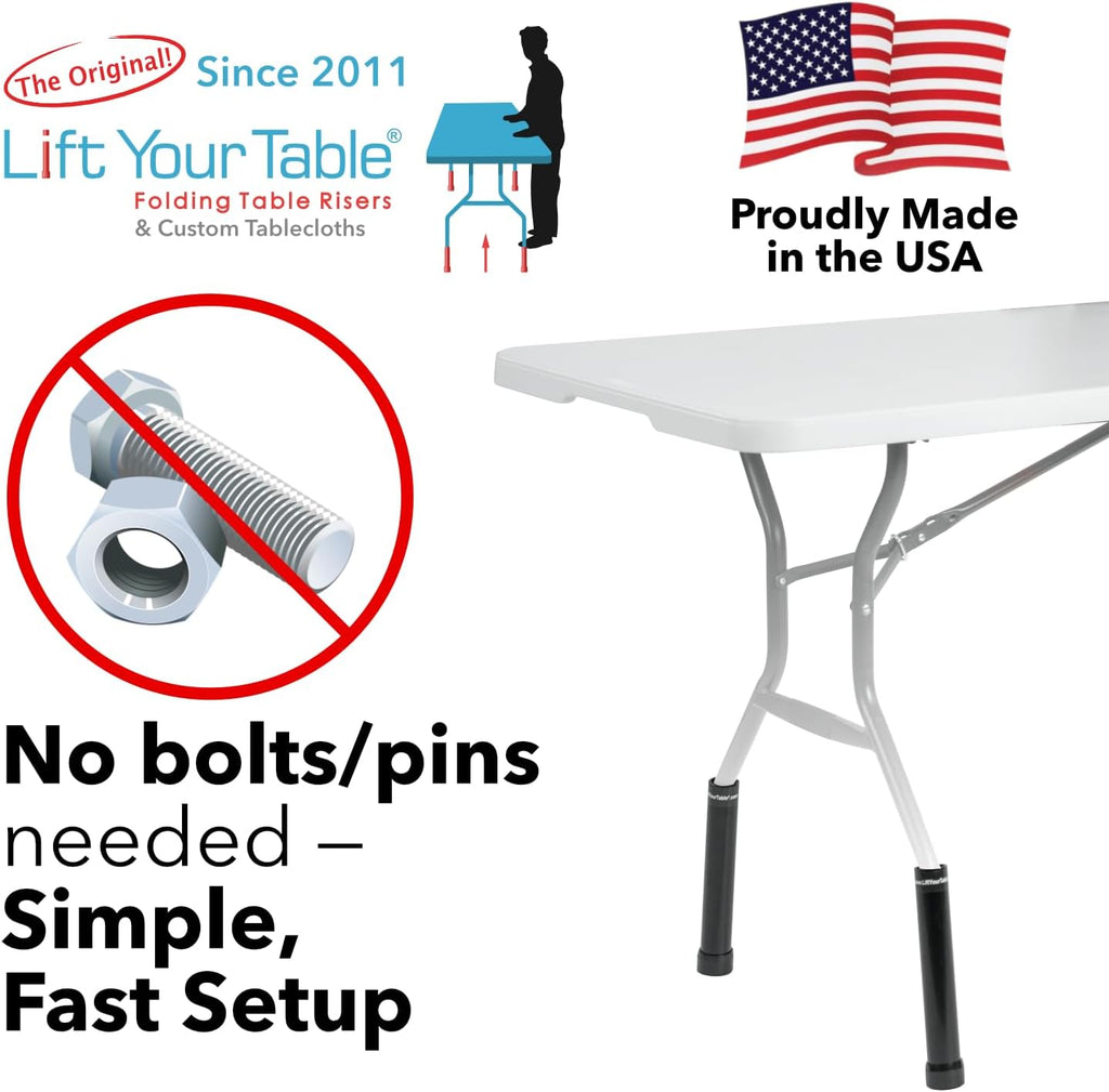 Lift Your Table® Folding Table Risers – Commercial Pack: Counter Height (Movable Foot) (5 Sets) – USA Made, Heavy Duty, Portable, No Extra Parts, OSHA Compliant – Catering, Warehouse, Shipping