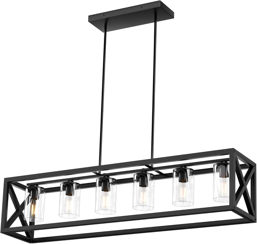 Farmhouse Dining Room Light Fixture - 6 Light Kitchen Island Lighting with Adjustable Height & Thickened Metal Dining Room Light Fixture Over Table，Chandeliers for Dining Room&Kitchen Island