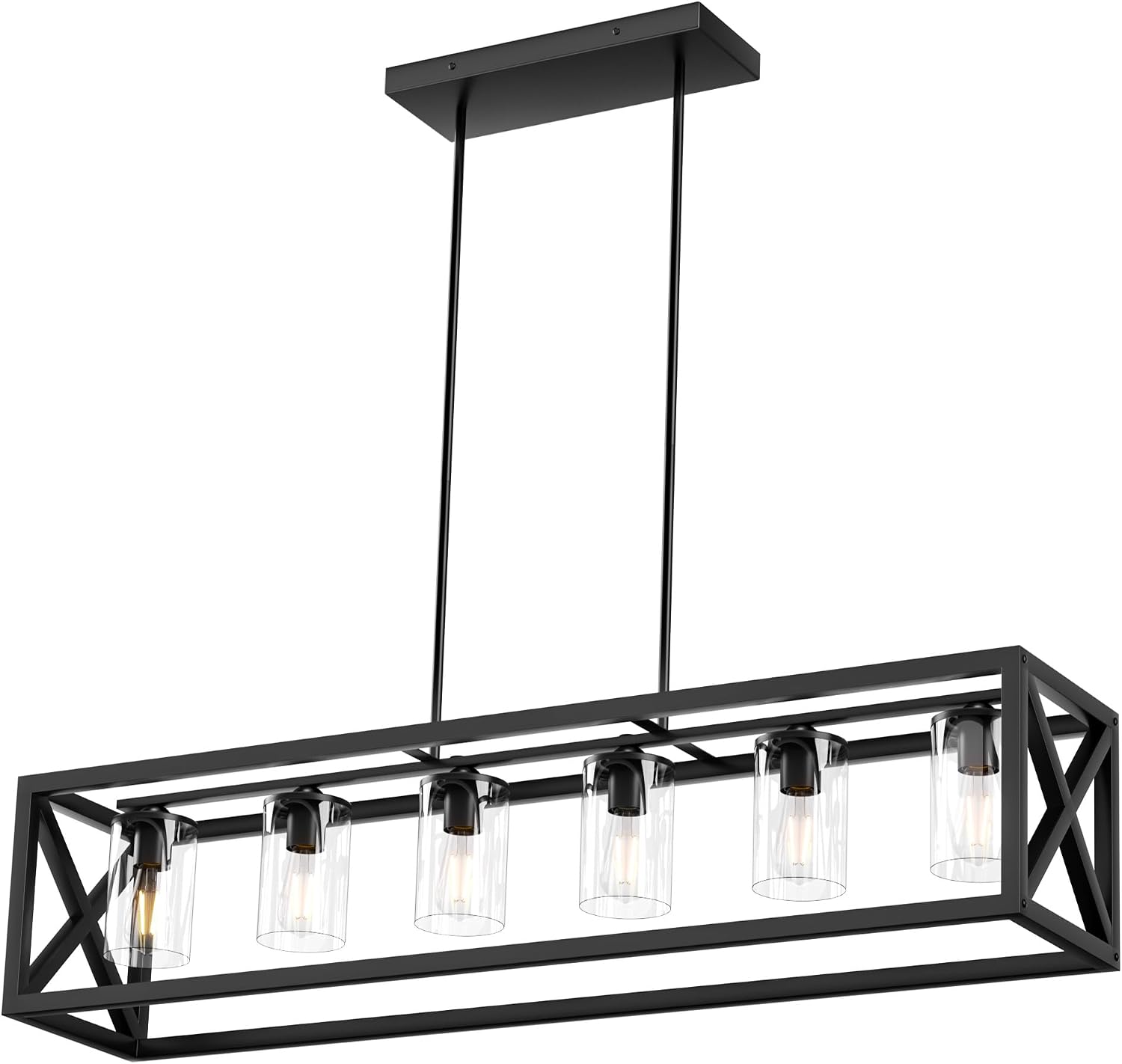 Farmhouse Dining Room Light Fixture - 6 Light Kitchen Island Lighting with Adjustable Height & Thickened Metal Dining Room Light Fixture Over Table，Chandeliers for Dining Room&Kitchen Island