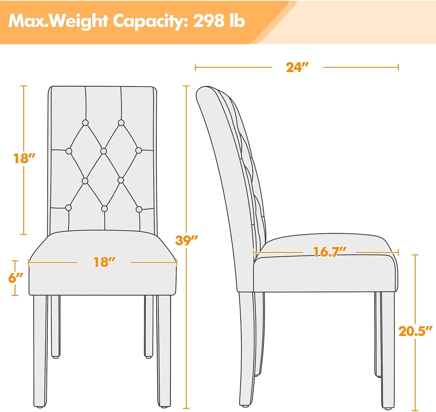 Yaheetech Dining Chairs Set of 4 Modern Style Faux Leather Dining Room Chairs with Solid Wood Legs and Button Tufted Padded for Home Kitchen, Retro Brown