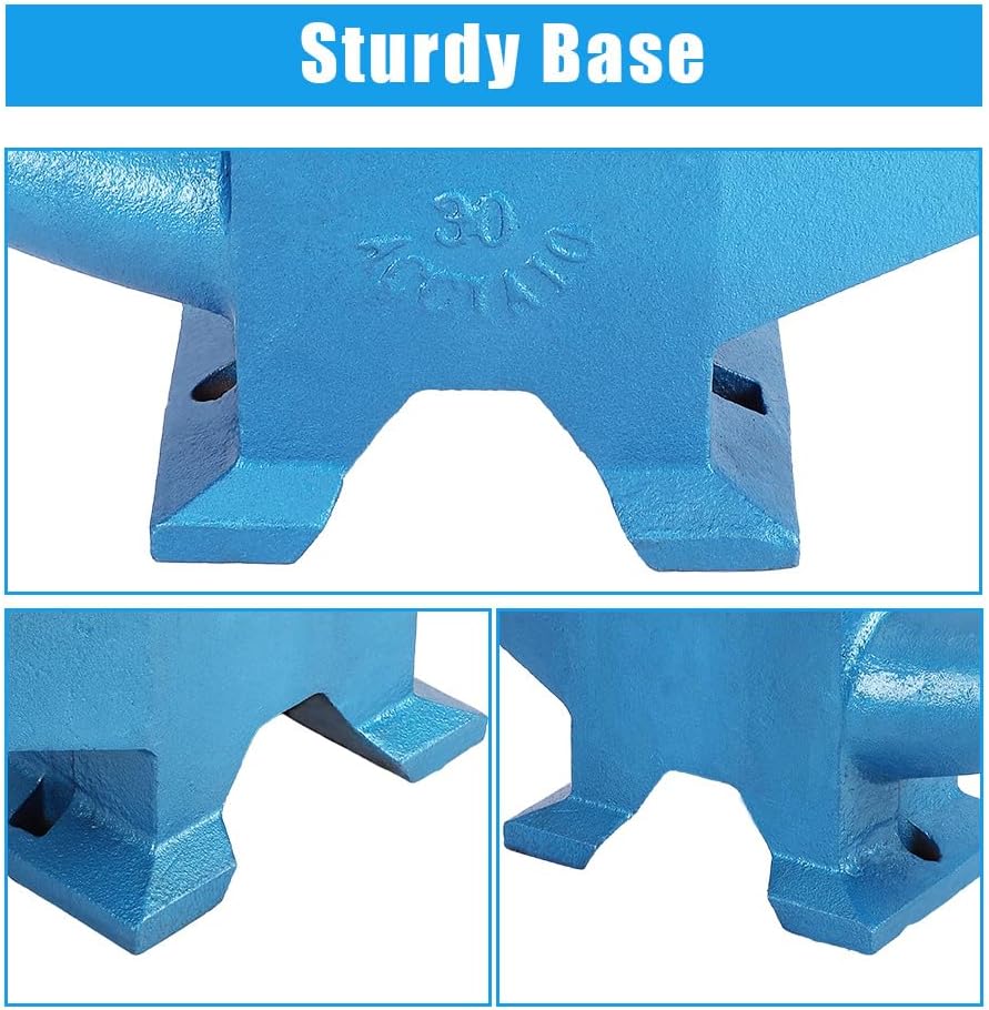 Single Horn Cast Steel Anvil for Blacksmiths – 110 lbs (50kg) Professional Metalworking Tool – Large 16.5 x 5.9 Inch Countertop, Stable Base – Bending, Shaping, Twisting – Blue, 110 lbs