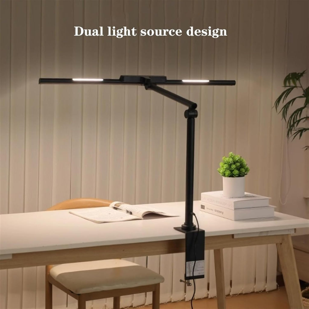 Eye protection desk lamp for office study LED Desk Lamp with Clamp, Double Head Eye Protection Desk Lamp with Auto Shut-Off Timer, 5 Color Modes & Stepless Dimming, for Reading Study Workbench Office