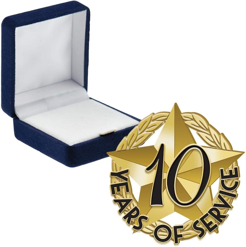 Crown Awards 10 Years of Service Pins, 10 Years of Service Pin with Blue Velvet Presentation Case, Prime