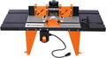 ZeHuoGe Electric Benchtop Router Table Wood Working Tool with Steel Stand, Universal Benchtop Router Tables Top with Adjustable Fence (Black+Orange, 34' L×13.5' W×16' H)