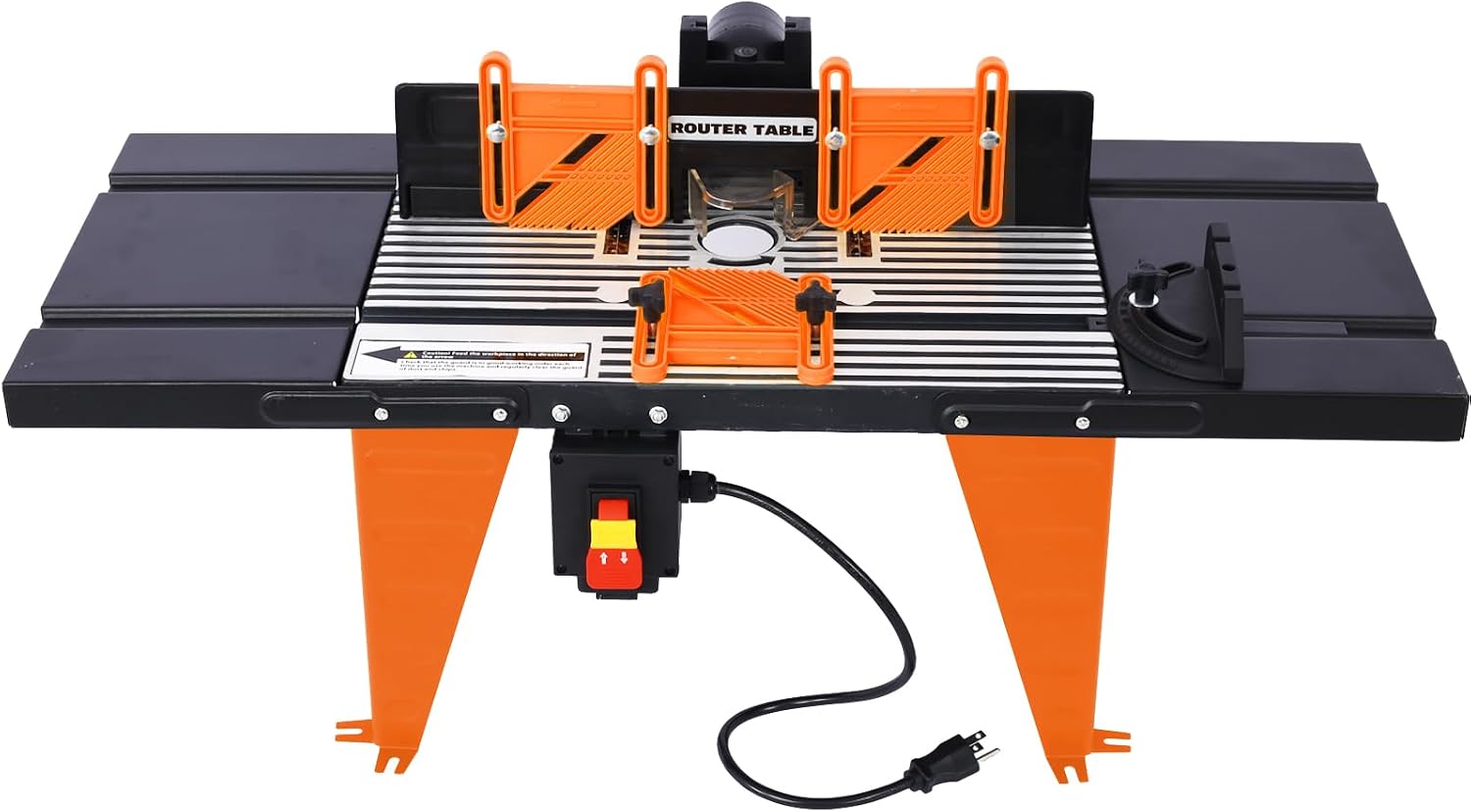 ZeHuoGe Electric Benchtop Router Table Wood Working Tool with Steel Stand, Universal Benchtop Router Tables Top with Adjustable Fence (Black+Orange, 34' L×13.5' W×16' H)