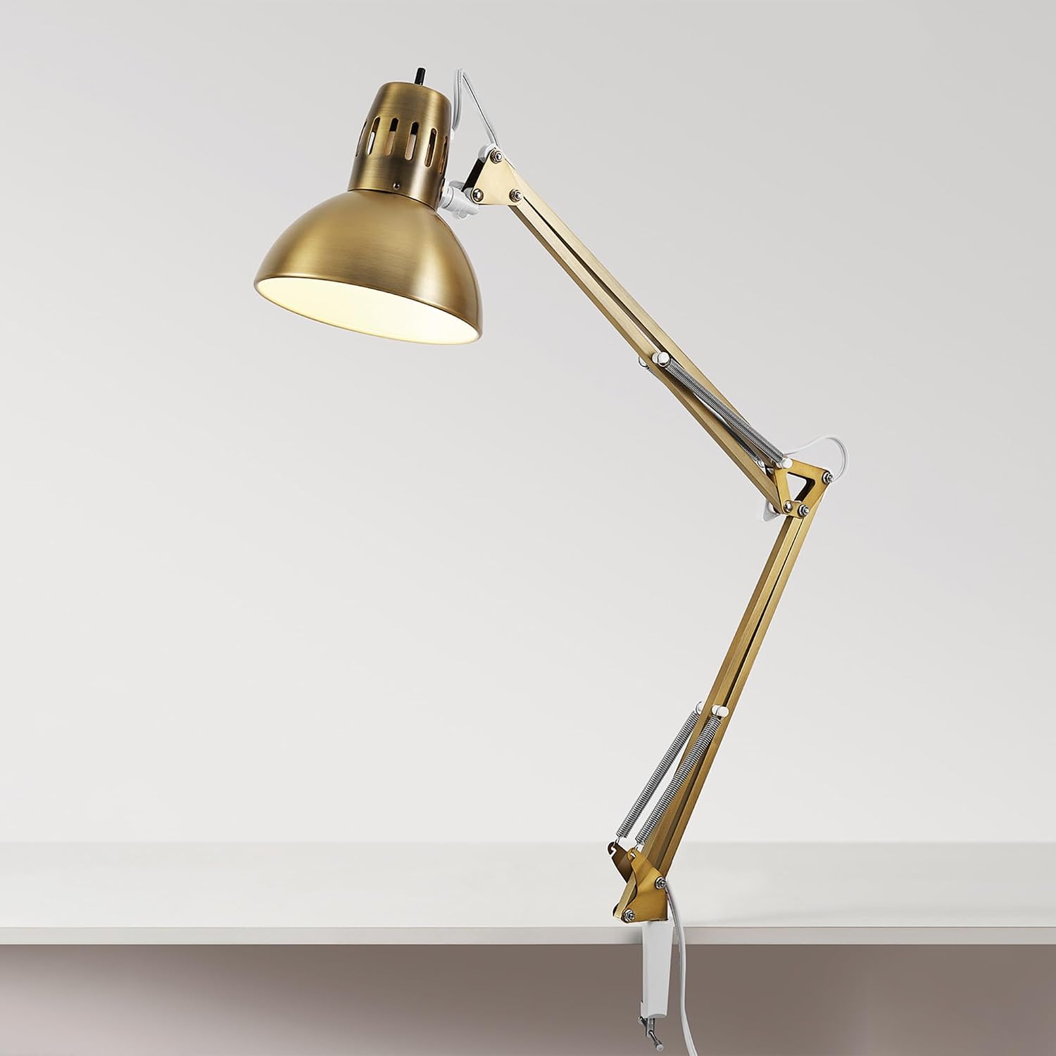 31.5' Multi-Joint Desk Lamp with Metal Clamp, Black, On/Off Rotary Switch on Shade, Partially Adjustable Swing Arm, Home Essentials, Reading Light, Office Décor