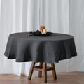 BLUE FLOWER CO Premium 100% Pure Linen Tablecloth 70' Round, Double Hemstitched Table Cover for Dinner, Parties, Eco-Friendly Reusable, Fall & Winter Table Décor - Charcoal
