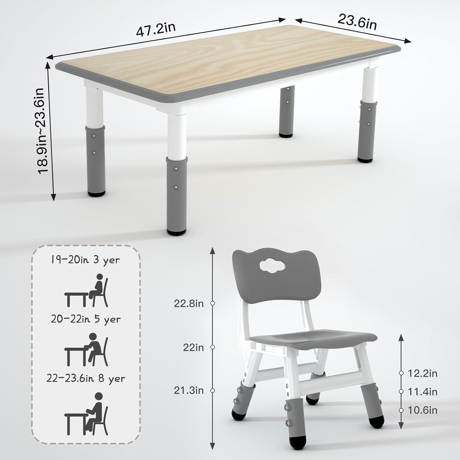 LulliSpace Kids Study Table and 6 Chairs Set,Height Adjustable Table and Chairs for Children and Toddlers,47.2'X23.6'Graffiti Desktop,Suitable for Daycare,Classrooms, Home