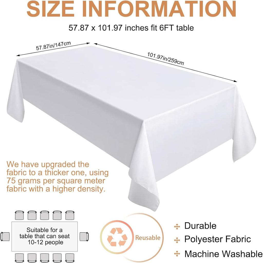 Moukeren 30 Pack Rectangle Tablecloths 58 x 102 Inch Table Cloth Reusable Washable Polyester Table Clothes Bulk for 6 ft Tables for Wedding, Party, Restaurant (White)