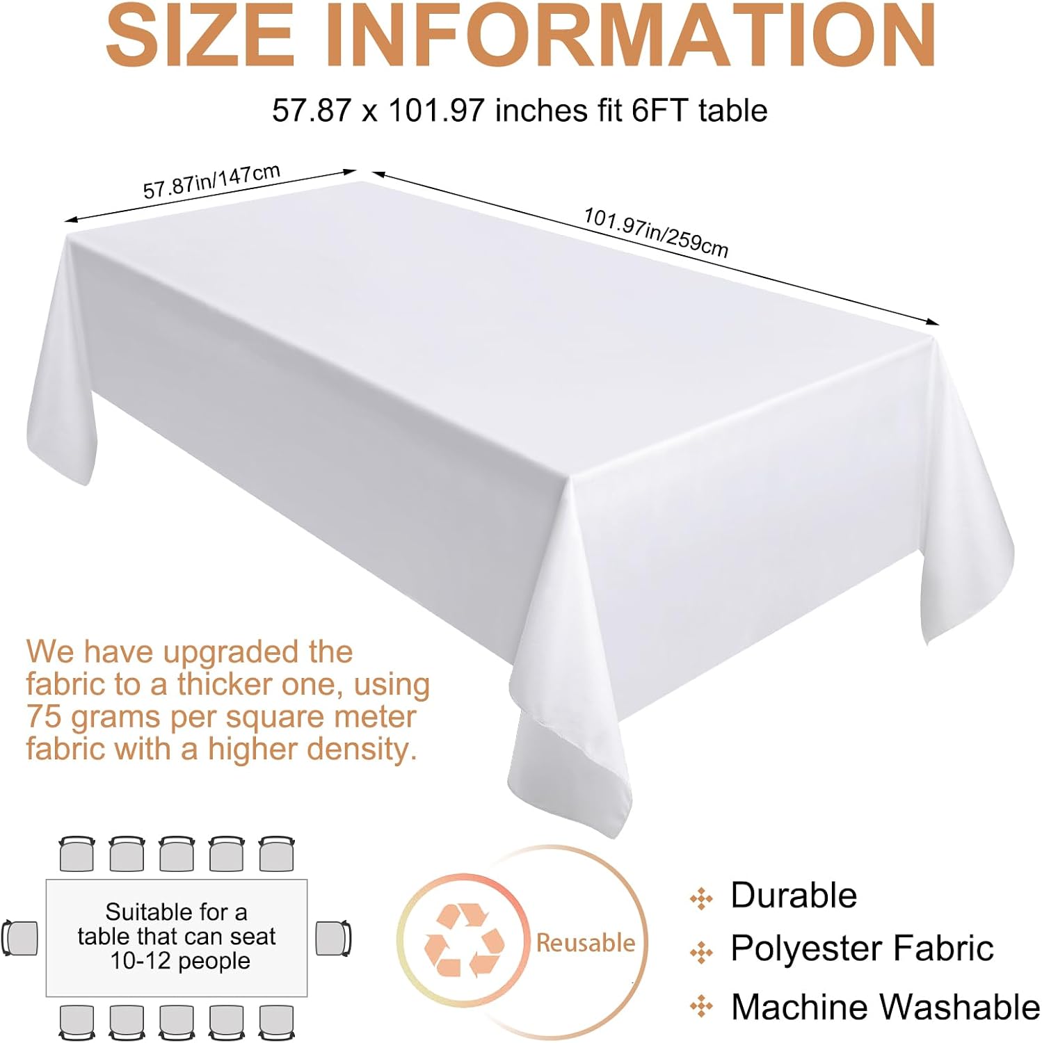 Moukeren 30 Pack Rectangle Tablecloths 58 x 102 Inch Table Cloth Reusable Washable Polyester Table Clothes Bulk for 6 ft Tables for Wedding, Party, Restaurant (White)