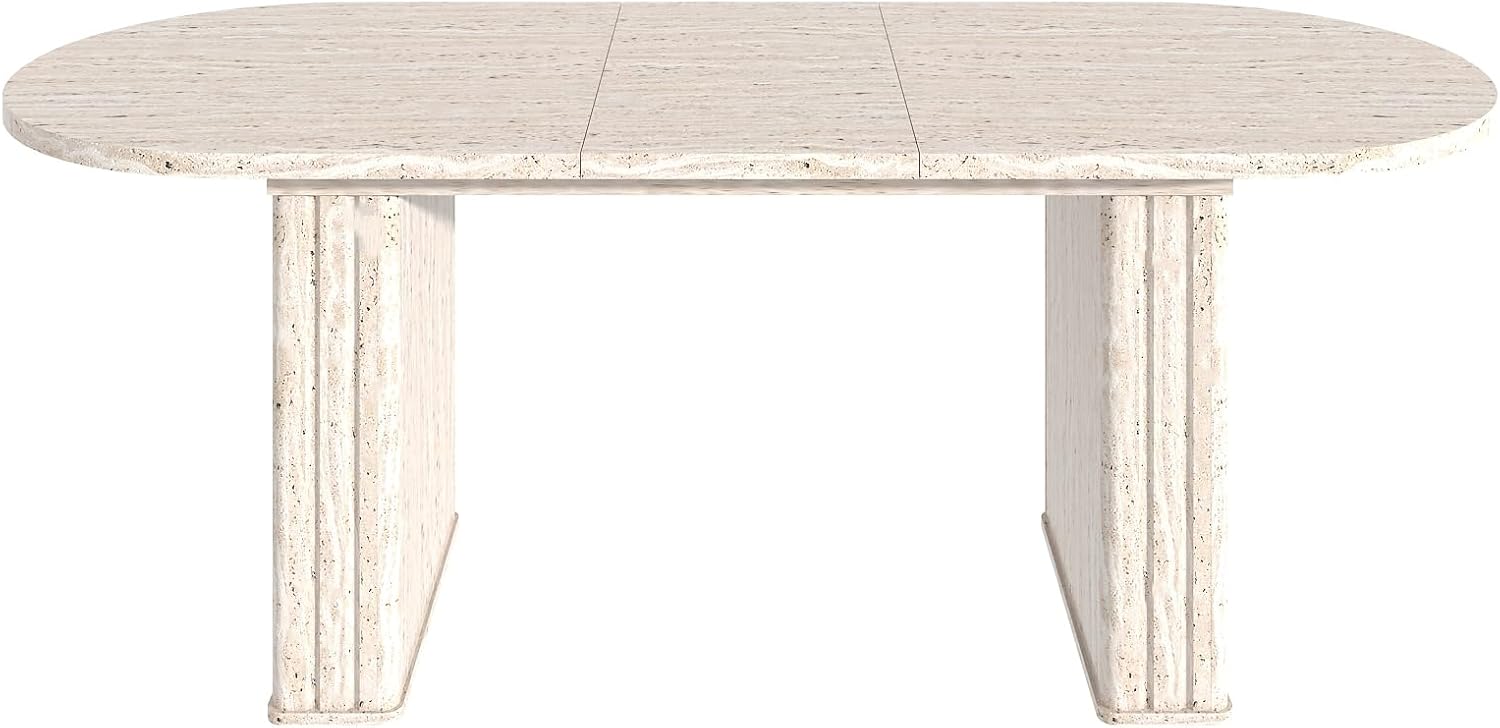 78.74'' Extendable Oval Dining Table with for 4-8, Modern Mid-Century Wood Expandable Kitchen Dinner Conference Table for Living Room Office, Beige
