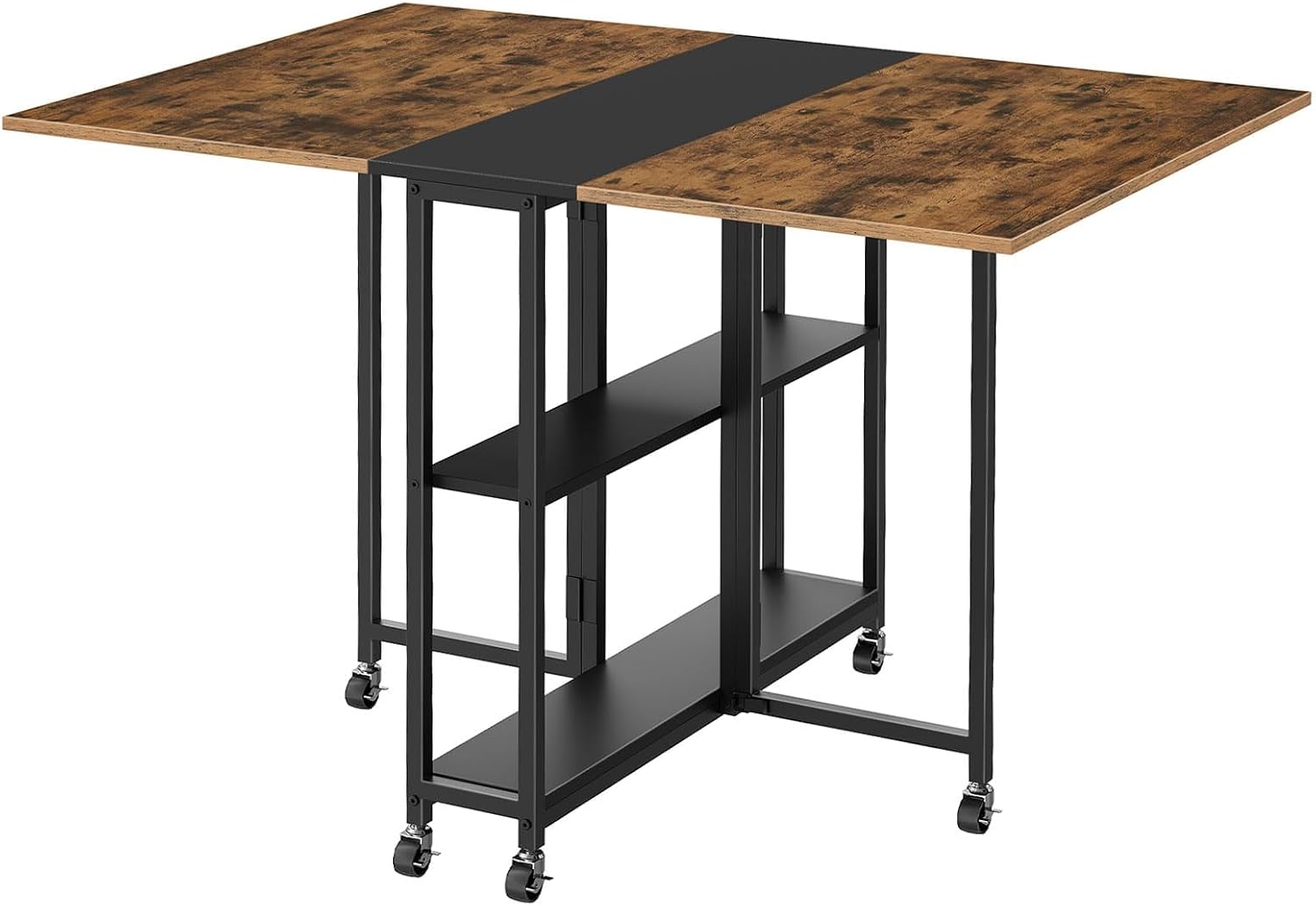 CHOEZON Folding Dining Table, Movable Dining Table, Expandable Kitchen Table, Versatile Table with 6 Wheels and 2-Tier Shelf, for Dining, Living Room, Apartment, Rustic Brown TCZ01BF
