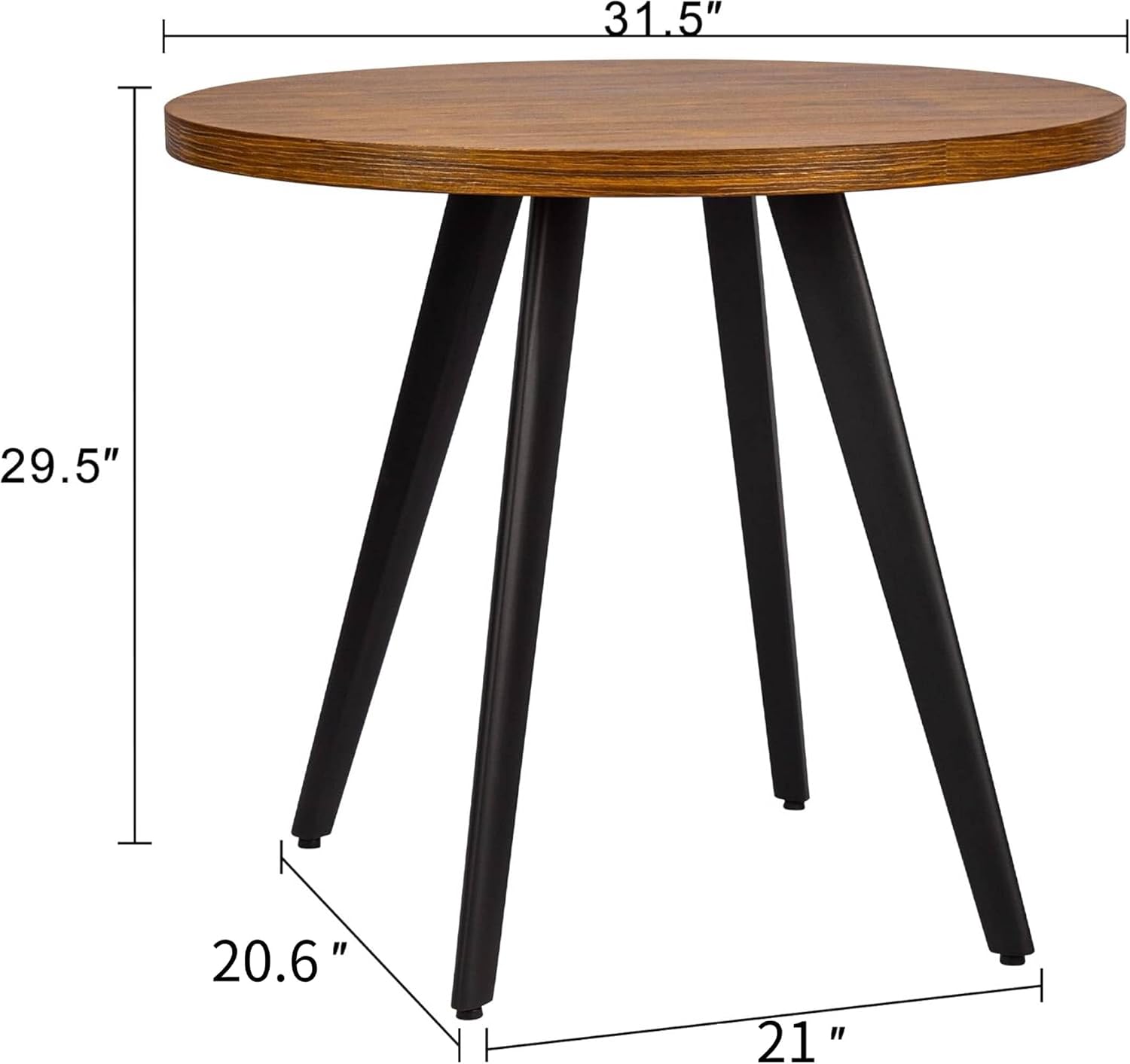 Round Dining Table, Small Dining Table for 2, 31.5' Round Table, Mid-Century Modern Kitchen Table with 1.4' Thickness Wood Grain Tabletop for or Small Space, Dining Room, Kitchen, Brown