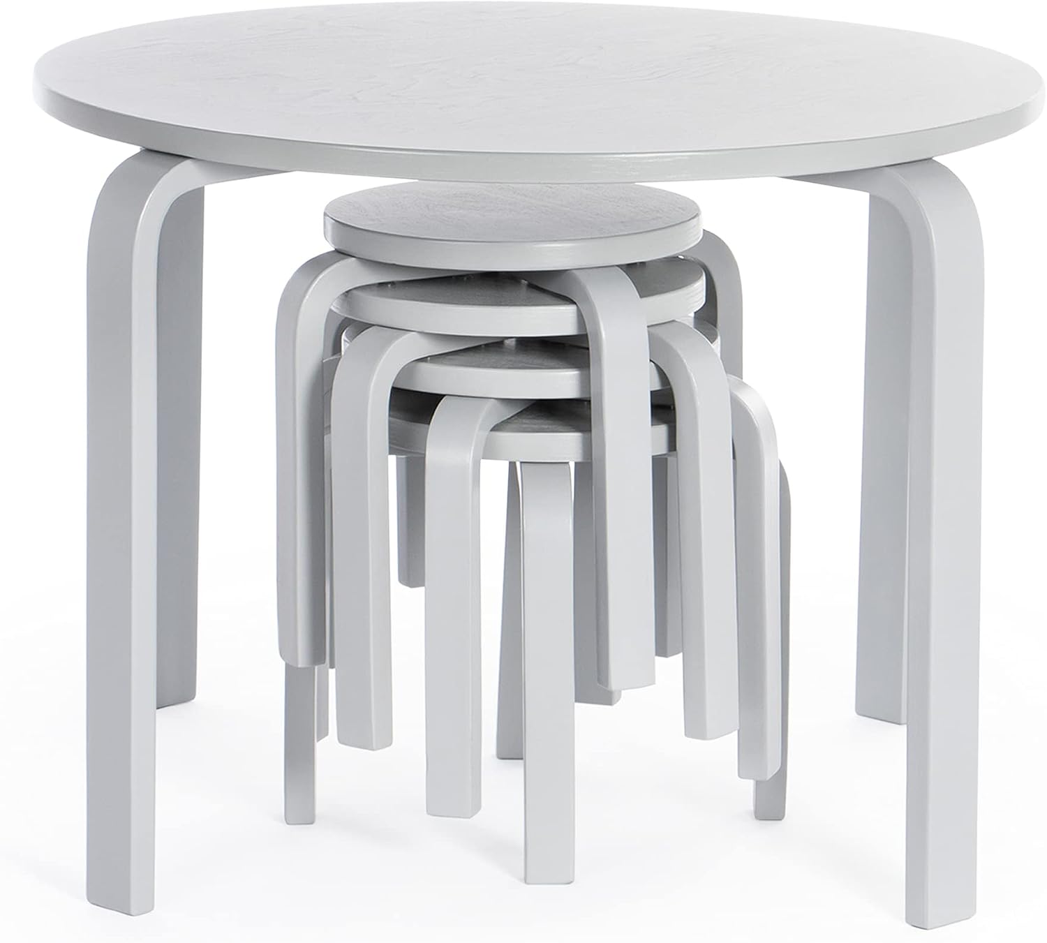 Guidecraft Nordic Table and Stools Set for Toddlers: Gray - Stacking Bentwood Stools with Curved Wood Activity Play Table - Toddler's Modern Kitchen, Playroom and Classroom Furniture