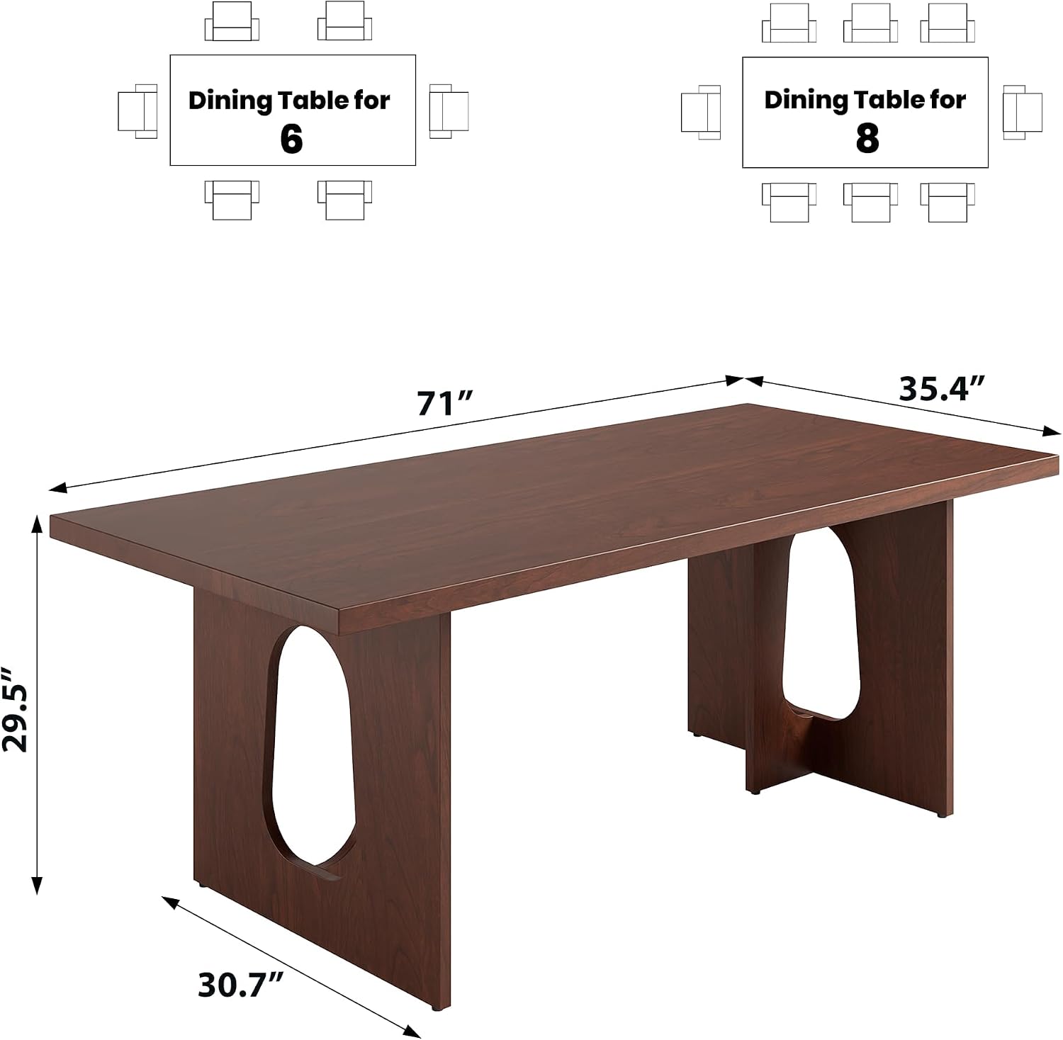 IDEALHOUSE 71' Long Dining Table for 6-10 People - Farmhouse Kitchen Table with Extra Thick Tabletop & Heavy-Duty Metal Legs, Sturdy Rectangular Table for Dining Room, Conference Room, Office, Walnut