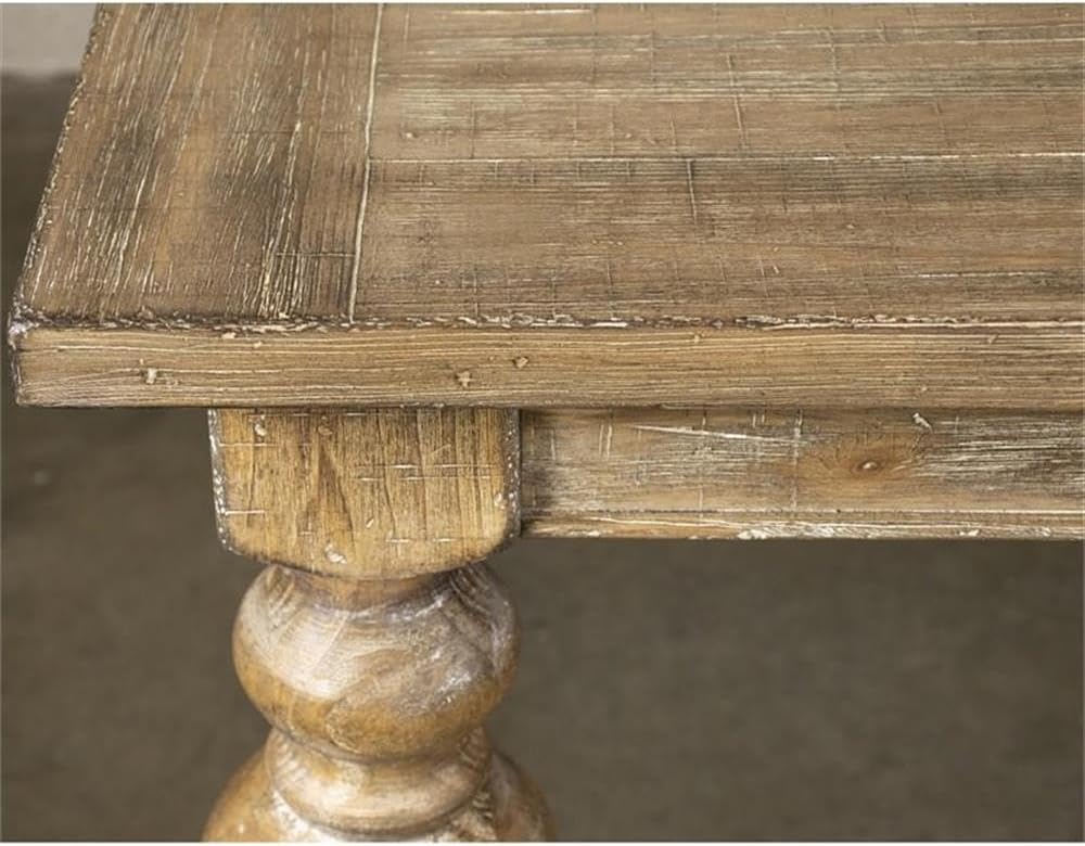 Pemberly Row Coastal Wood Dining Table, Snowy Desert Brown Finish, 30' H x 66'-84' W x 42' D, Pine Solid and Veneer, Cottage Style, Extendable with 18' Leaf, Rustic Chic Design for Dining Room Use