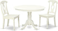 East West Furniture HLKE3-LWH-W 3 Piece Kitchen Table & Chairs Set Contains a Round Dining Room Table with Pedestal and 2 Dining Chairs, 42x42 Inch, Linen White